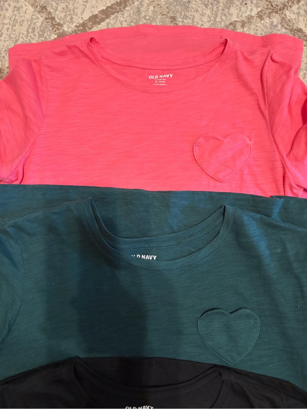 Old Navy Girls Short Sleeve Heart Pocket Tees - Pink, Teal, Black Size 14/16 - Picture 2 of 3